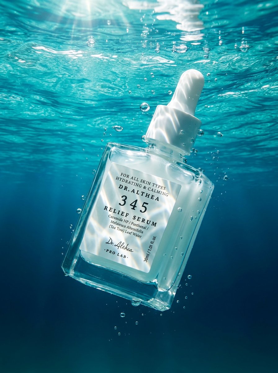 Dr. Althea 345 Relief Serum — underwater product shoot